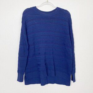 Topshop Navy Oversized Perforated Sweater Pullover